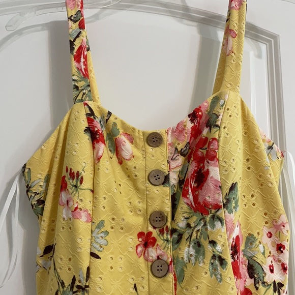 Floral eyelet dress yellow box dress Large - Picture 3 of 9